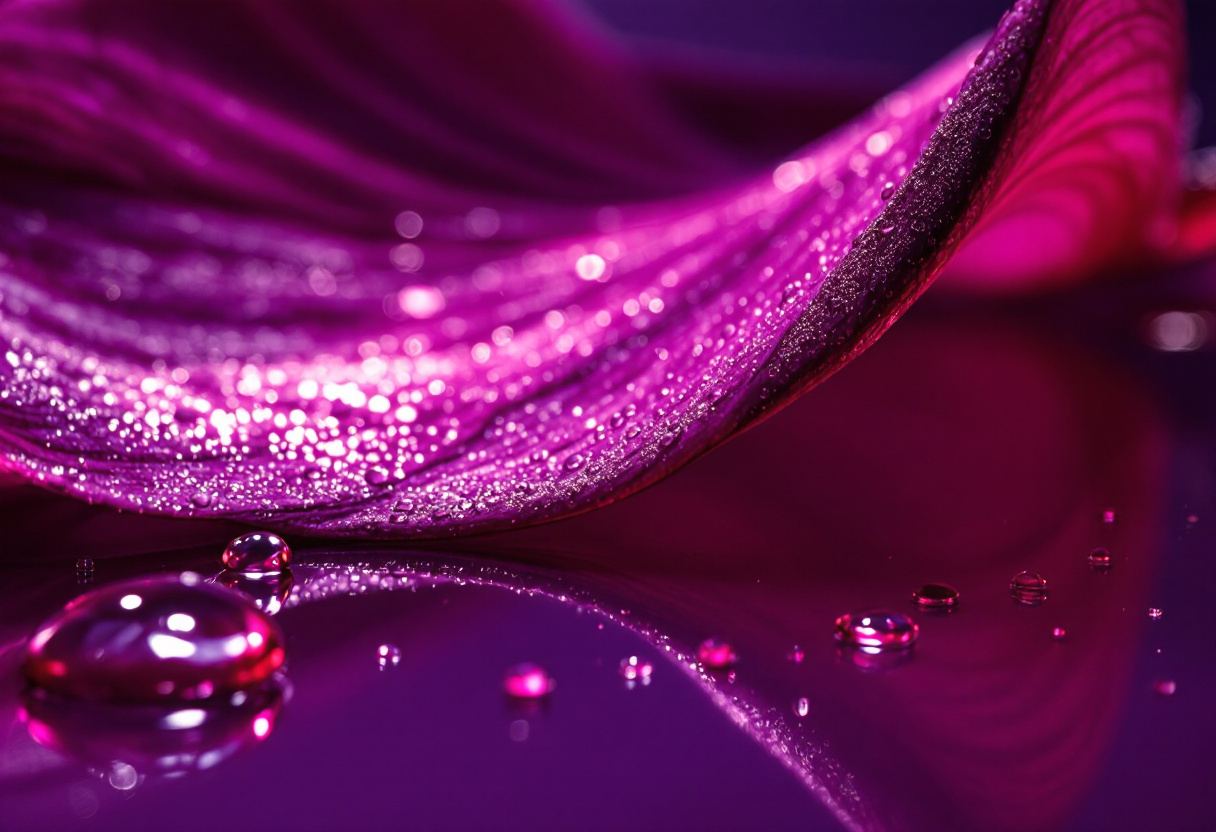 A petal edge with its own reflection. The visual series of this paper: pigment, gloss, silk and stone.