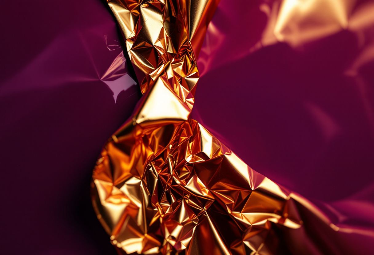 Gold foil creased against deep lacquer.